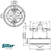 Technical drawing with dimensions and a logo. Voir les images du produit