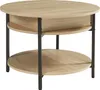 A round, two-tiered coffee table with a light wood grain finish and black metal legs, shown against a white background. Podgląd zdjęcia produktu