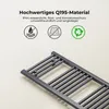A close-up of a gray radiator with text and icons above it. Produktbild-Vorschau