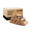A box of firewood with a stack of logs in front of it. Produktbild-Vorschau