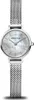 A close-up studio shot of a Bering women's watch with a silver mesh band and a mother-of-pearl dial. Podgląd zdjęcia produktu