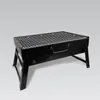 A black portable barbecue grill with a metal grate and folding legs, set against a plain gray background. Anteprima dell’immagine prodotto
