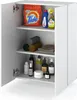 A white cabinet with open doors, displaying toiletries and cleaning supplies on shelves. Produktbild-Vorschau