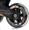 A close-up of an inline skate wheel and frame. Náhled obrázku produktu