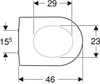 A technical drawing of a toilet seat with dimensions. Podgląd zdjęcia produktu