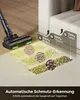 A vacuum cleaner head is shown on a carpet, demonstrating its automatic dirt detection and suction power adjustment feature. Produktbild-Vorschau