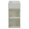 A white bathroom vanity with a ceramic sink and open shelves, shown against a white background. Podgląd zdjęcia produktu