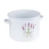 A white enamel pot with a lavender design and the word "Lavender" printed on it. Podgląd zdjęcia produktu