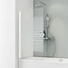 1-teiliger Badewannenaufsatz aus Glas mit Streifendekor und weißem Profil auf Badewanne im Bad Produktbild-Vorschau
