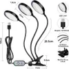 A product image showing a three-headed LED plant grow light with various measurements and feature callouts. Produktbild-Vorschau