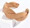 Breites Boho Stirnband Stroh Flechtmuster Beige Haarband Produktbild-Vorschau 4
