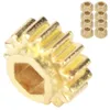 A close-up of a single golden gear with a hexagonal hole in the center, and a stack of similar gears in the background. Podgląd zdjęcia produktu