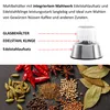 A product shot of a grinder with accompanying text and a separate image of spices. Voir les images du produit