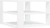 A white cube-shaped shelf unit with two internal shelves, shown against a white background.