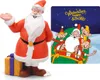A Santa Claus figurine and a separate illustration of Santa in a sleigh with elves. Produktbild-Vorschau