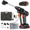 A cordless pressure washer kit with accessories, laid out on a white background. Produktbild-Vorschau