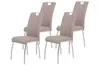 Four beige dining chairs with chrome legs are arranged in a group against a white background. Produktbild-Vorschau