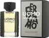 A bottle of Salvatore Ferragamo Uomo Eau de Toilette and its packaging are displayed side-by-side against a white background. Podgląd zdjęcia produktu