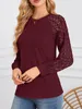 ASKSA Damen T-Shirt Rundhals Plissee Spitze LangarmShirts Produktbild-Vorschau 3
