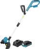 A cordless string trimmer with two batteries and a charger, displayed against a white background. Náhľad obrázku produktu