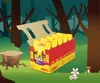A box of dog food in a forest setting. Produktbild-Vorschau
