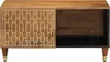 A wooden cabinet with a decorative door and an open compartment, shown against a white background. Produktbild-Vorschau