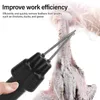 A hand holding a black electric poultry feather remover, with the tool's prongs near a plucked chicken carcass. Náhľad obrázku produktu