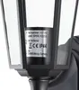 A close-up of a label on an outdoor light fixture. Produktbild-Vorschau