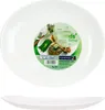 A white Luminarc plate with a sticker showing a steak meal. Produktbild-Vorschau