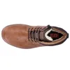 A top-down view of a brown leather boot with laces and a zipper. Produktbild-Vorschau