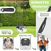 A collage of images showing a baby and a child using a swing, with text overlays highlighting product features. Produktbild-Vorschau