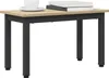 A small rectangular table with a light wood-grain top and black metal legs, placed on a white background. A white coffee cup and saucer, and two books are on the table. Voir les images du produit