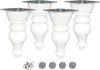 Four white wooden furniture legs with metal mounting plates are arranged on a white background. A small pile of screws and four grey felt pads are also visible at the bottom. Náhľad obrázku produktu