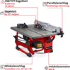 A red table saw with various features labeled with text. Náhľad obrázku produktu