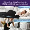A split image showing a woman sleeping under a black duvet in the top half, and a person making a bed with white linens in the bottom half. Produktbild-Vorschau