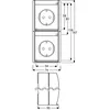 Technical drawing with dimensions of a stacked electrical outlet. Produktbild-Vorschau
