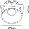 Technical drawing of a white recessed spotlight with dimensions indicated. Produktbild-Vorschau