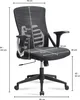 A black office chair with dimensions indicated by lines and text. Voir les images du produit