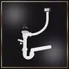 A white sink drain assembly with a black stopper is shown against a black background with a golden border. Voir les images du produit