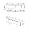 Technical drawings of a TV cabinet with dimensions and measurements. Voir les images du produit