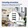 A collage of images showing a narrow metal serving cart in different home settings: a kitchen, a bathroom, and a living room. Produktbild-Vorschau