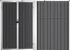 A front view of a metal storage shed with double doors and a side panel. Náhled obrázku produktu