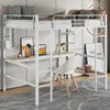 A loft bed with a desk and shelves, set up in a room. Podgląd zdjęcia produktu