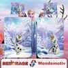 A collage of images featuring characters from Frozen, specifically Elsa and Olaf, in a snowy forest setting. The collage also includes text overlays and logos. Produktbild-Vorschau