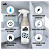 A product shot of a spray bottle with various feature callouts arranged around it, set against a bathroom-like background. Produktbild-Vorschau