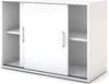 A white sliding door cabinet with shelves. Produktbild-Vorschau