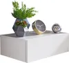 A white floating shelf with a geometric planter containing succulents and a small clock. Náhľad obrázku produktu