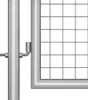 A close-up view of a silver metal garden gate hinge attached to a gate post and a wire mesh gate. Náhľad obrázku produktu