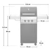 A diagram of a gas grill with dimensions indicated by lines and measurements. Produktbild-Vorschau
