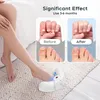 A person's legs and feet are shown with a nail repair device, alongside before and after images of nails. Voir les images du produit
